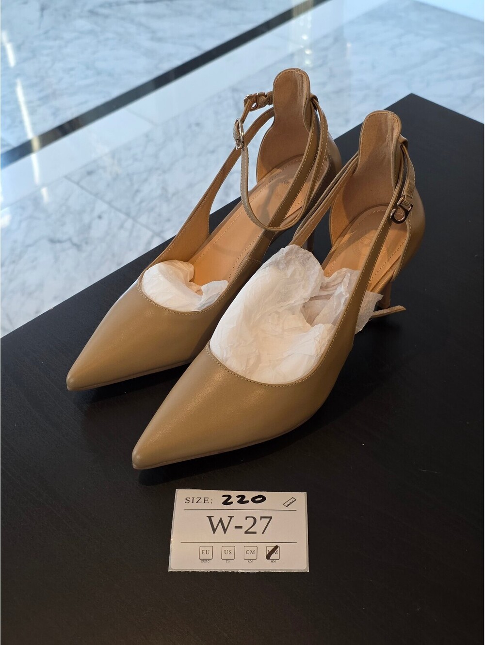 Women's Beige Pointed Toe Heels with Ankle Strap
